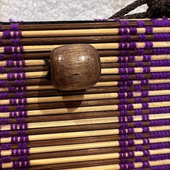 Rattan Woven Purple  Purse Handbag w/ Handmade Beaded Closure & Braided Handles - Picture 11 of 16